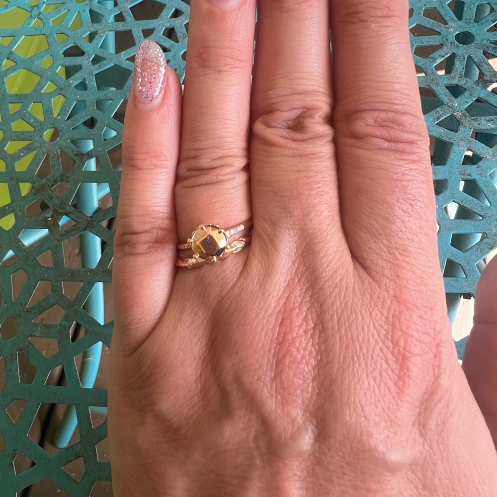 Anna Sheffield engagement band and Hazeline solitaire ring size 7
